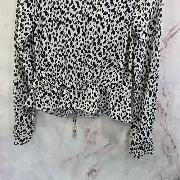Miss Selffridge Shirt Womens Small White Black Blouse Peplum Tie Crop Cow Print - Picture 8 of 13